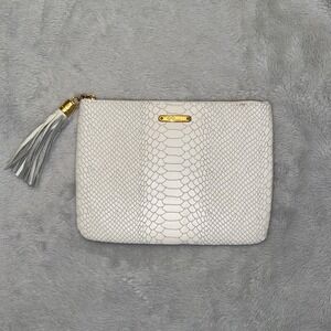 GiGi New York White Python Embossed Leather Tassel Clutch Bag Gold Hardware